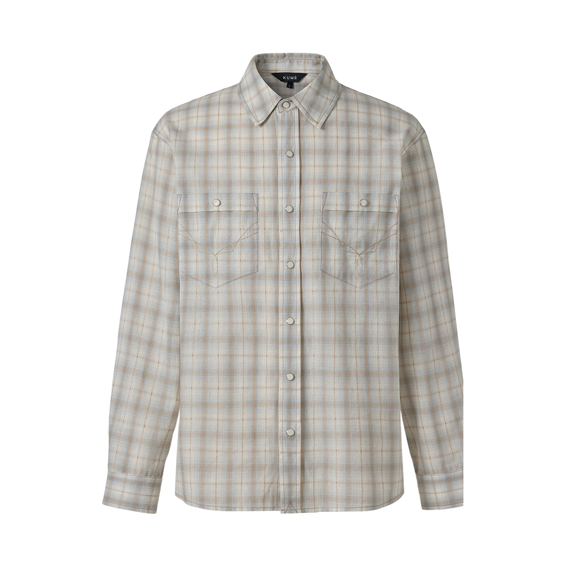쿠메 빈티지 파스텔 웨스턴 체크 셔츠 라이트그레이(KUME Vintage Pastel Western Checkered Shirt - Lightgray)