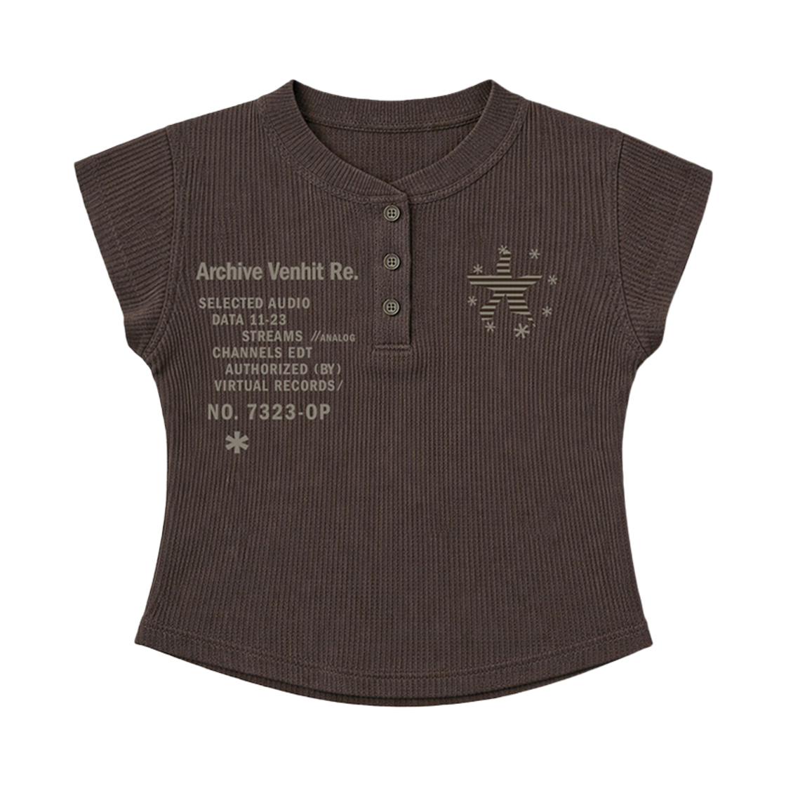 벤힛 스타피쉬 헨리넥 와플 슬림핏 티셔츠 브라운(venhit Starfish Waffle Henley Slim Fit Short Sleeved T-Shirt Brown)