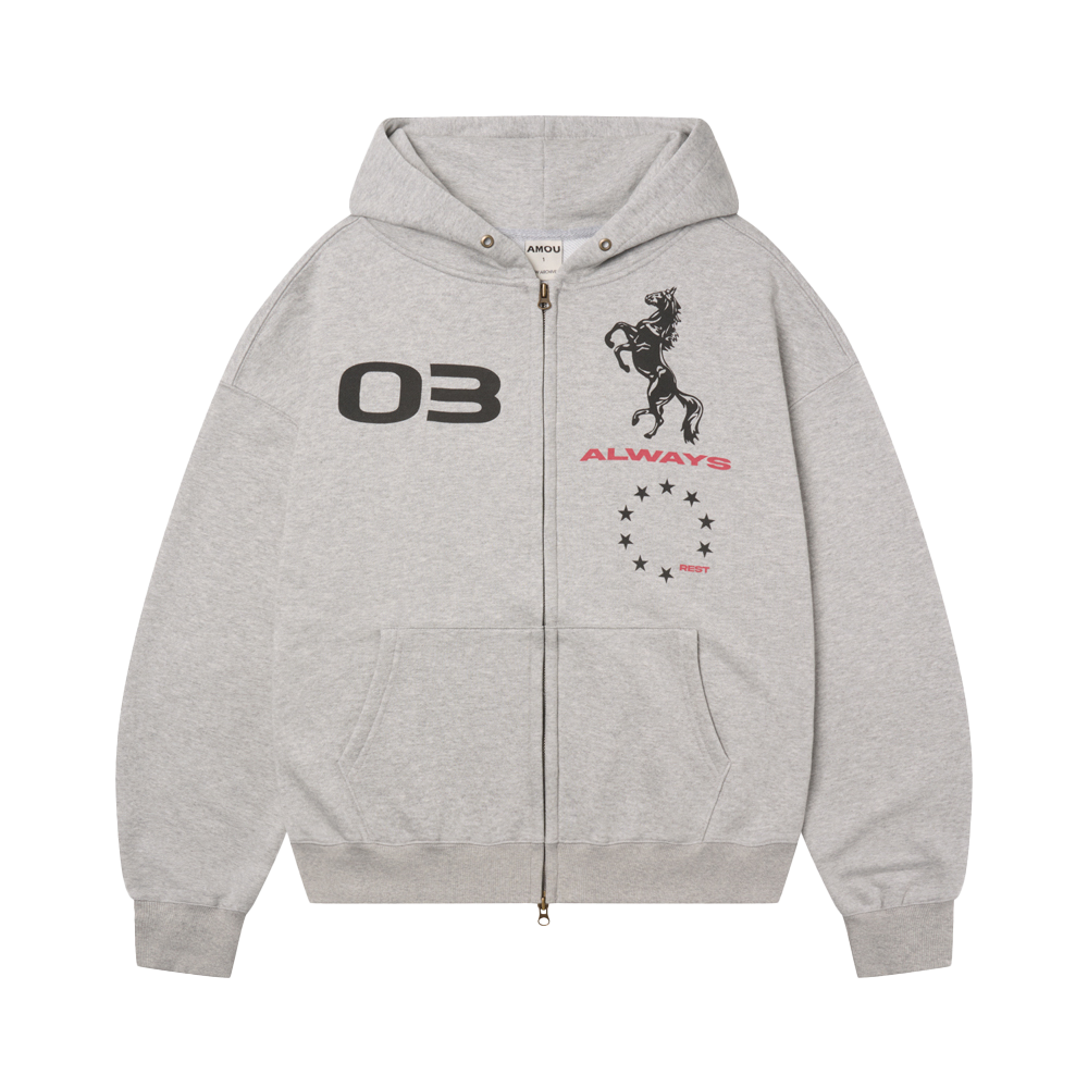 아모우 홀스 후디 집업 그레이(AMOU Horse Hoodie Zip-up Gray)