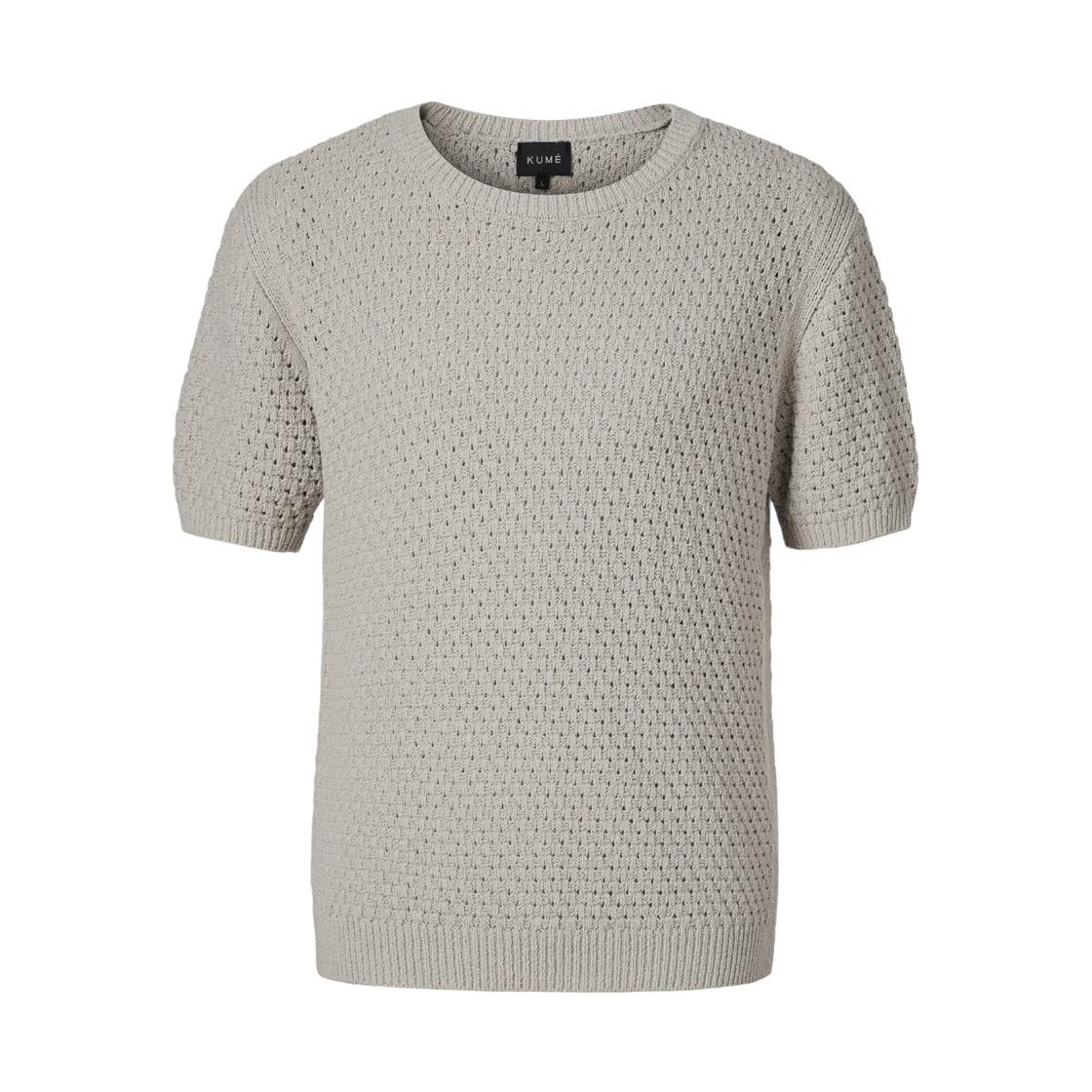 쿠메 와플 크로셰 숏 슬리브 니트 탑 그레이(KUME Waffle Crochet Short Sleeved Knit Top - Gray)