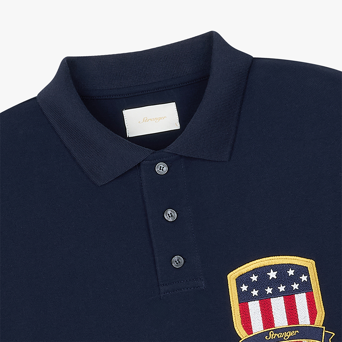스트레인저 레귤러 핏 엠블럼 실켓 코튼 폴로 셔츠 네이비(Stranger Regular Fit Emblem Silket Cotton Polo Shirt (Navy)) - 3