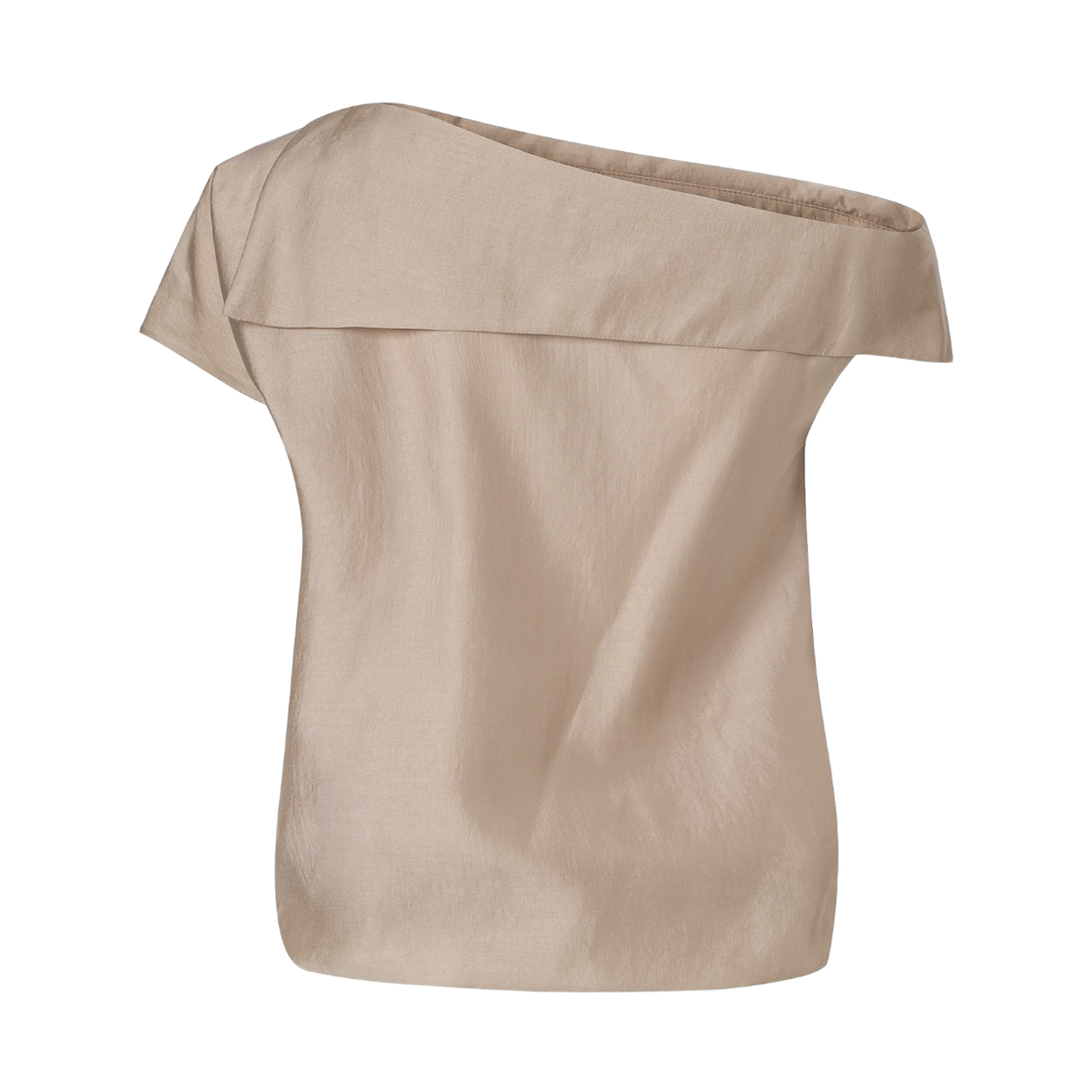 (W) 쿠메 원 숄더 실키 텐셀 블라우스 베이지((W) KUME One Shoulder Silky Tencel Blouse - Beige) - 1