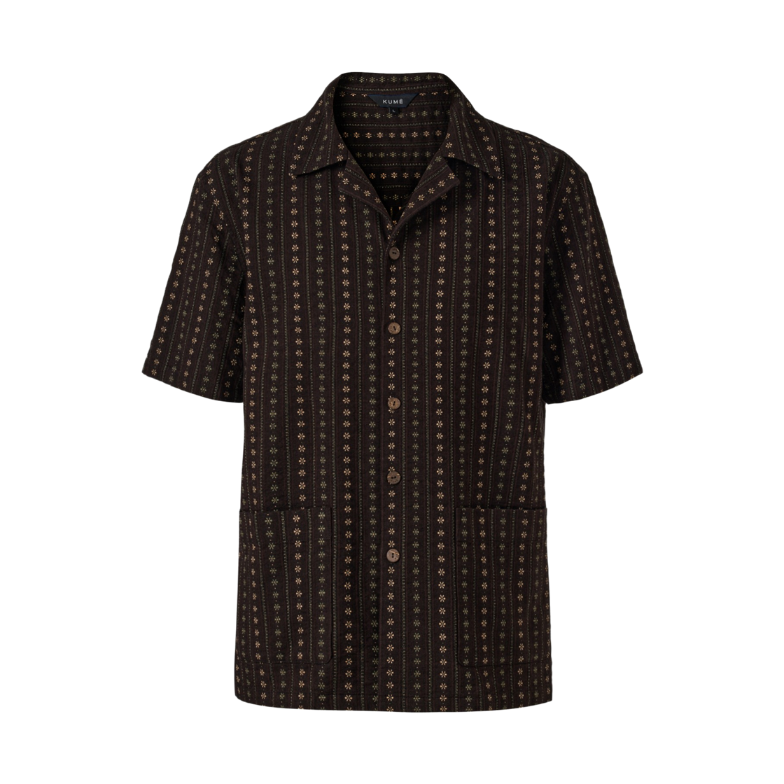 쿠메 자카드 숏 슬리브 셔츠 다크브라운(KUME Jacquard Short Sleeved Shirt - Darkbrown)