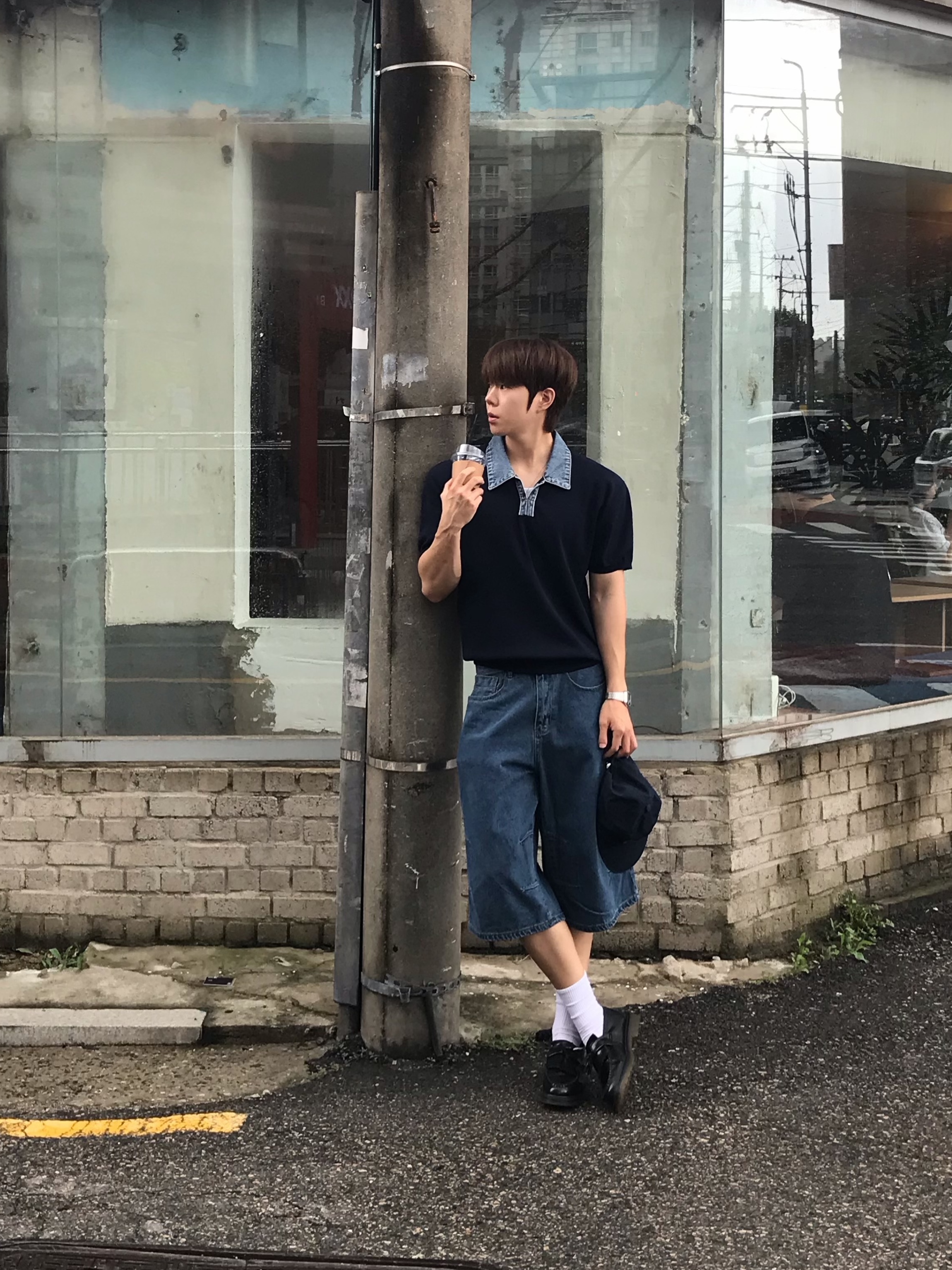 Dr. Martens Adrian Smooth Black, ANNOT DOPE Long Bill Washing Cap Navy 착용 스타일 - 1