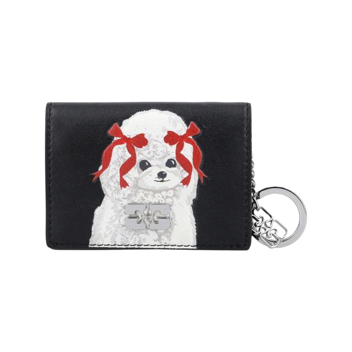 B3010125-099 Ganni Bou Keyring Card Holder with Poodle Black