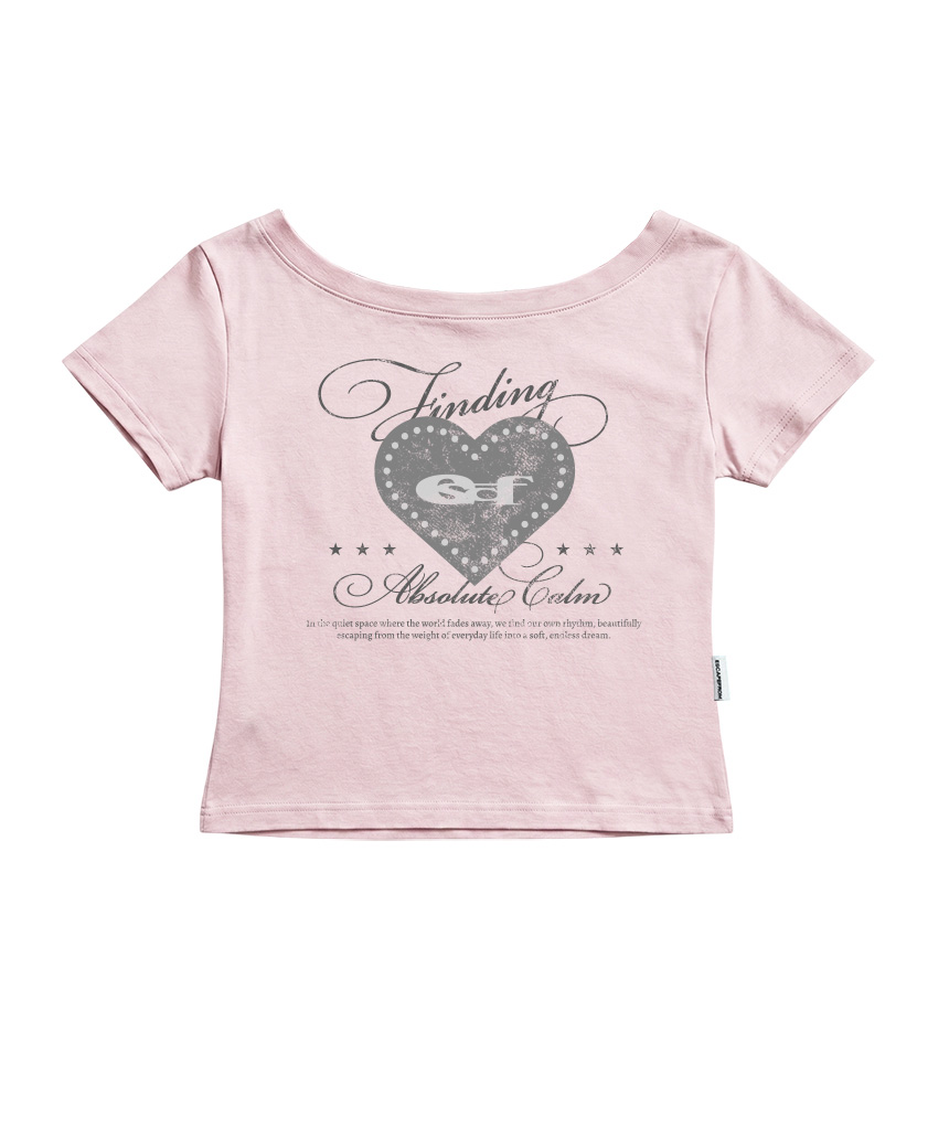 이스케이프프롬 하트 포인트 ESCF 프린트 보트넥 슬림핏 반팔티 화이트멜란지(Escapefrom Heart Point ESCF Print Boat Neck Slim Fit T-Shirt White Melange) - 3