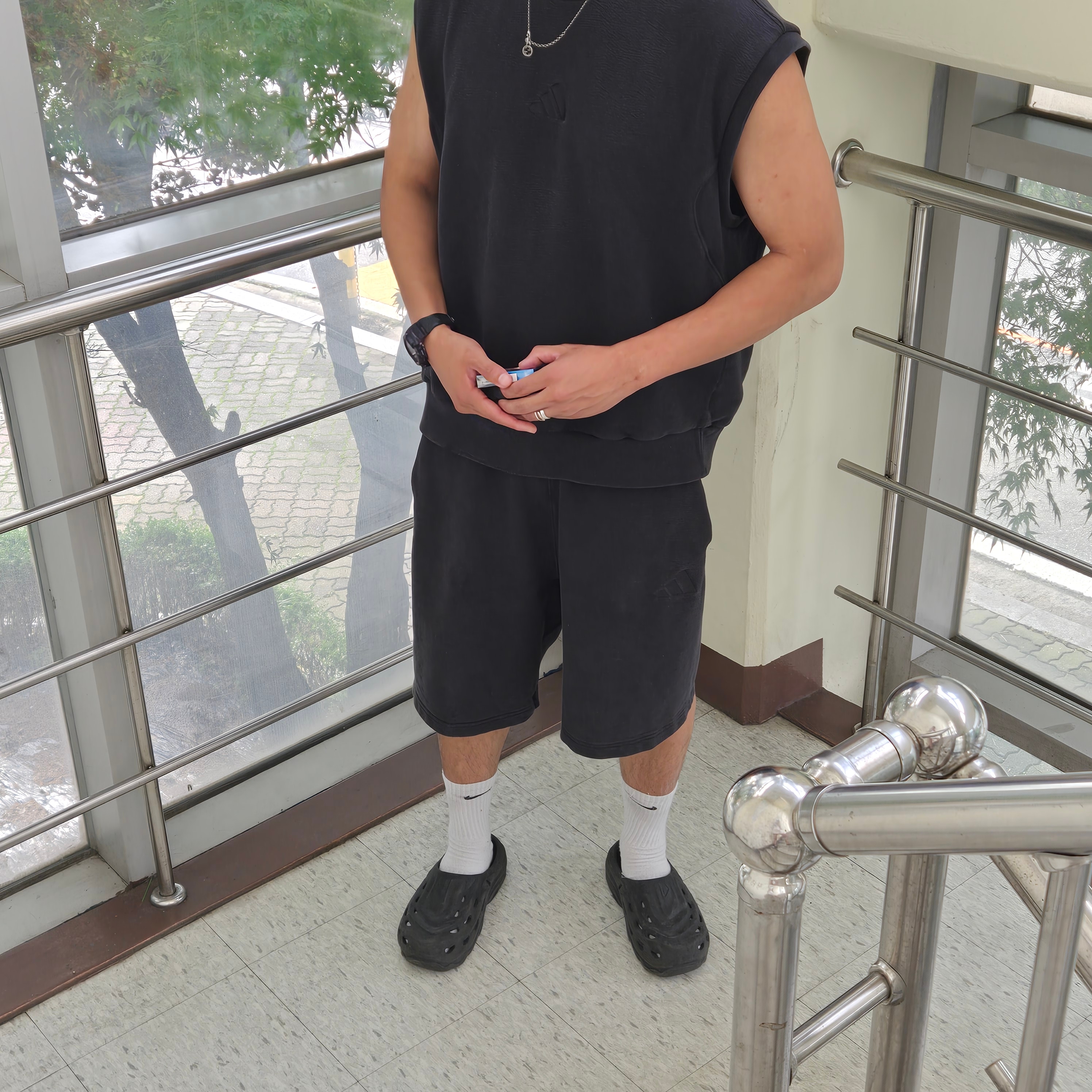 Adidas Elevated All SZN Cloud Jersey Sleeveless Crew T-Shirt Black - KR Sizing, Adidas Elevated All SZN Cloud Jersey Shorts Black - KR Sizing 착용 스타일 - 5