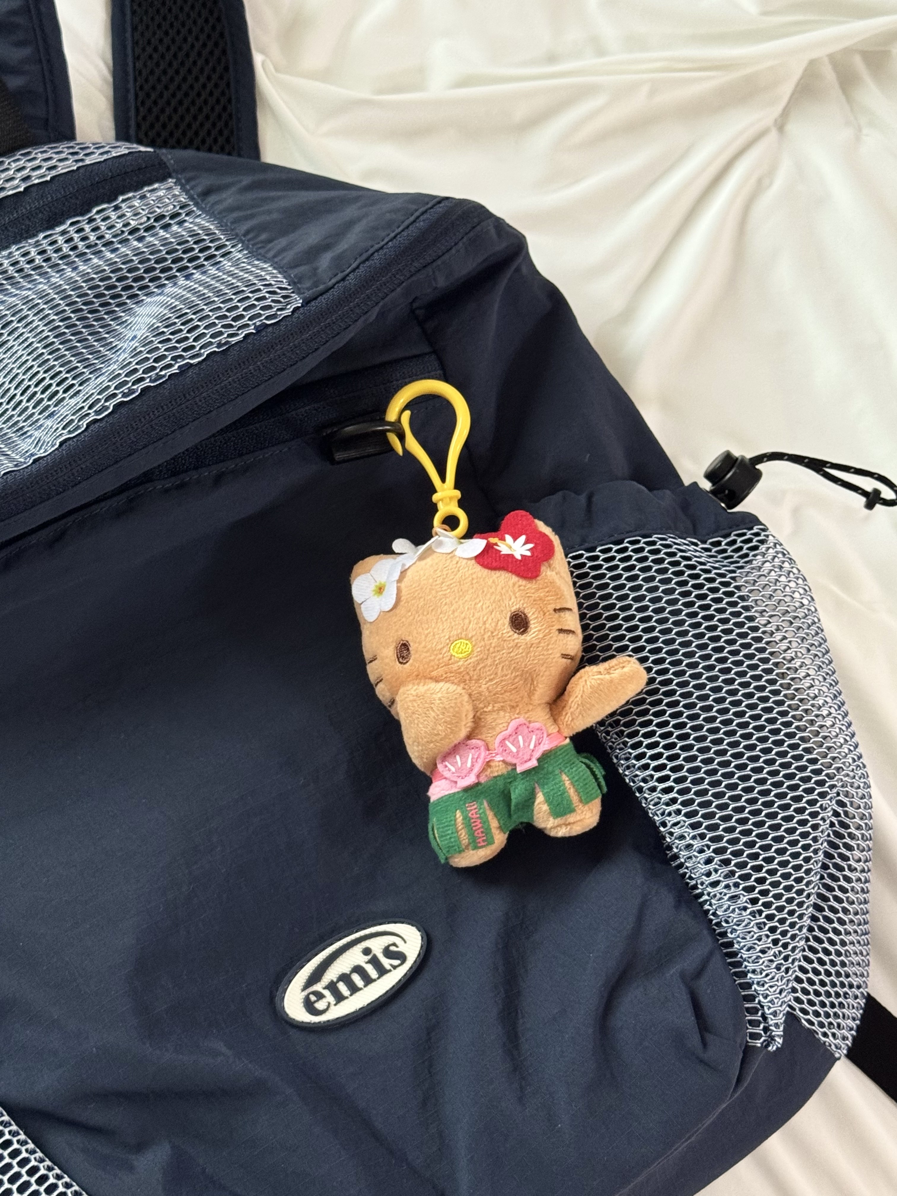 Emis Mesh Nylon Backpack Navy, Monchhichi x Strange Things Key Chain Hellfire Club 착용 스타일 - 6