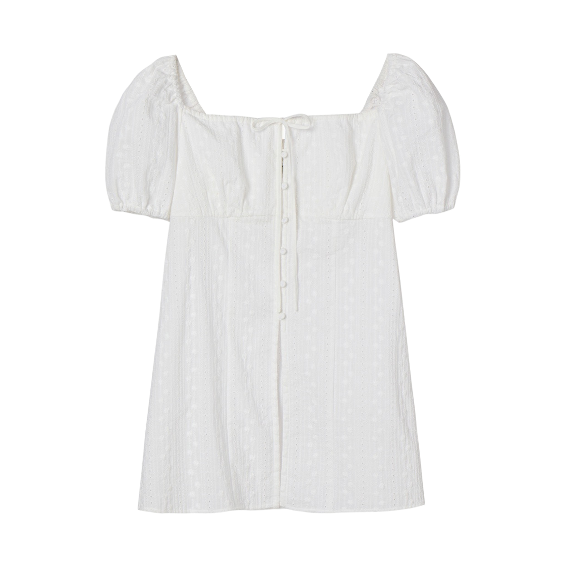 (W) 쿠메 아일렛 엠브로이더드 퍼프 슬리브 블라우스 아이보리((W) KUME Eyelet Embroidered Puff Sleeve Blouse - Ivory)
