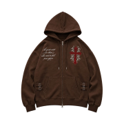 Floral Cross Zip-Up Brown