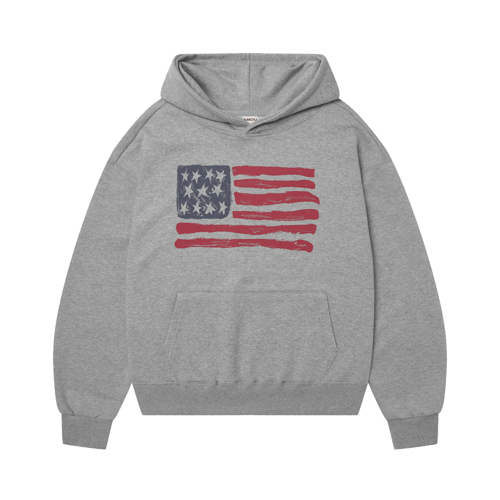 아모우 유에스에이 페인티드 후디 그레이(AMOU USA Painted Hoodie Gray)