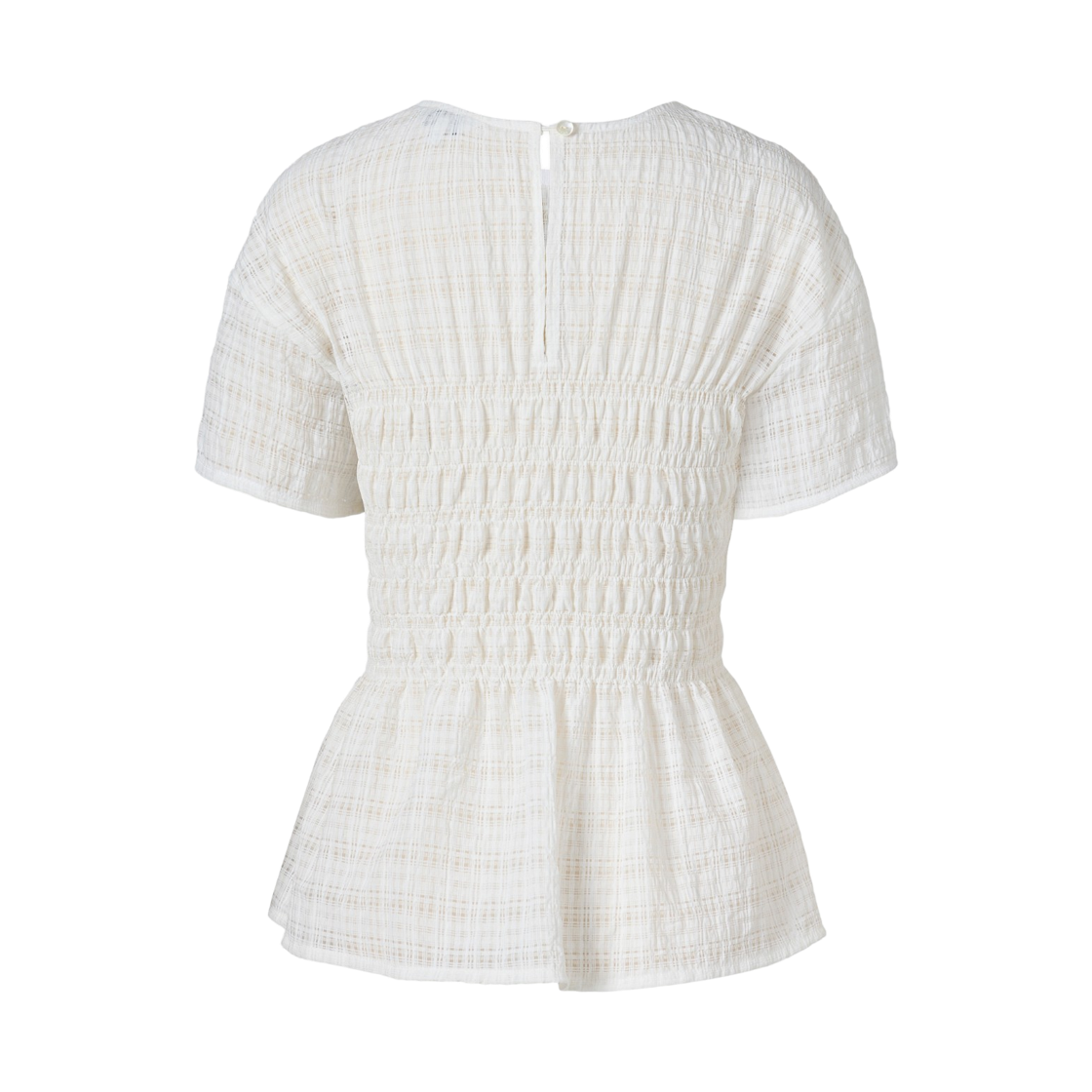 (W) 쿠메 스모킹 체크 블라우스 화이트((W) KUME Smocked Checkered Blouse - White) - 2