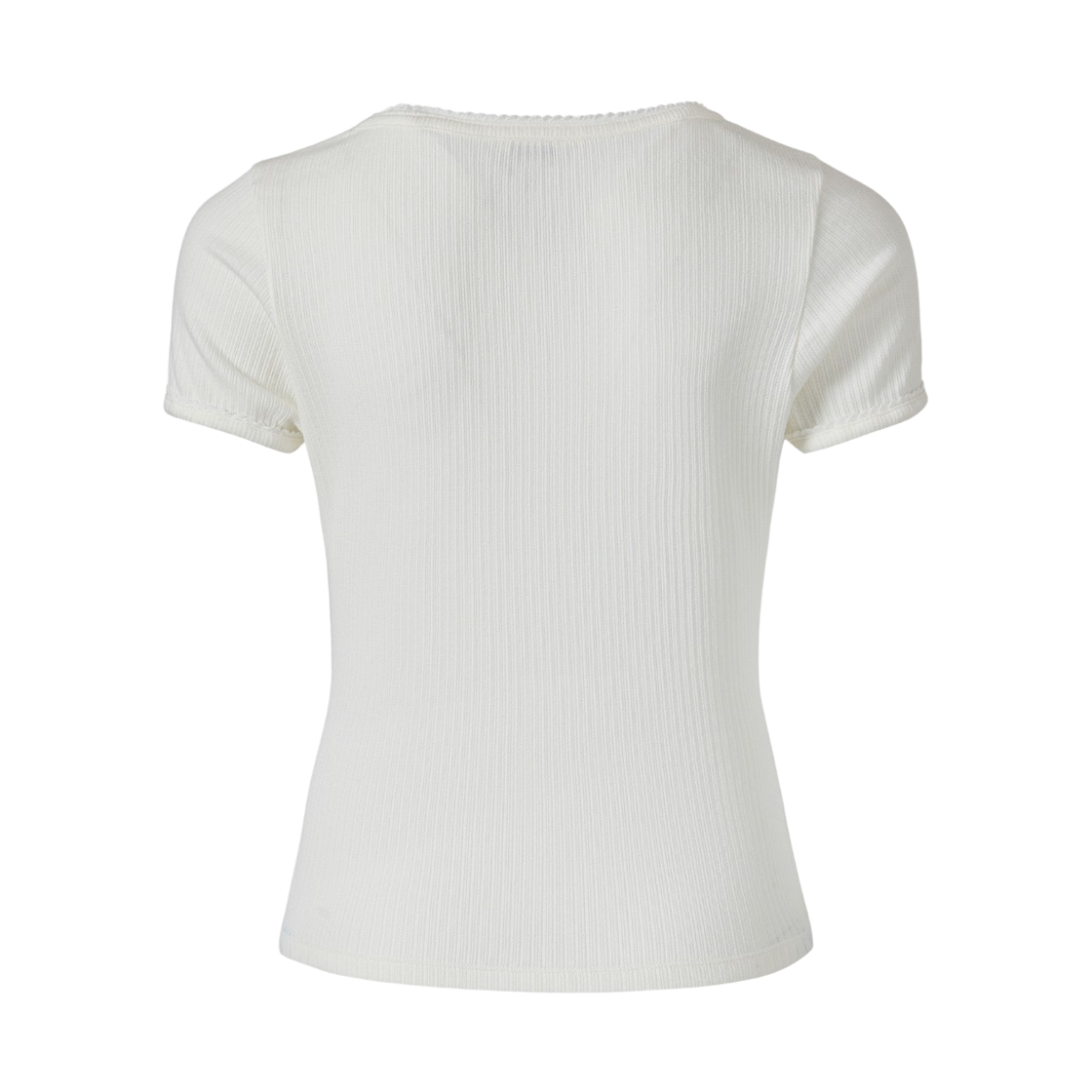 (W) 쿠메 포인텔 스쿱 넥 티셔츠 화이트((W) KUME Pointelle Scoop Neck T-Shirt - White) - 2