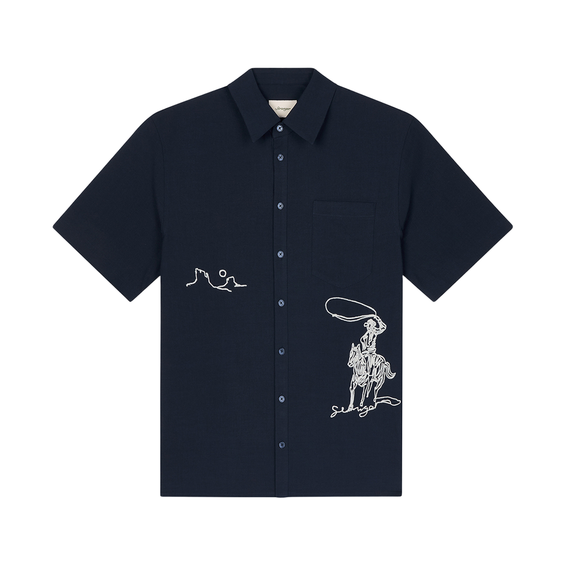 스트레인저 릴렉스 핏 로데오 레이온 반팔 셔츠 네이비(Stranger Relax Fit Rodeo Rayon HS Shirt (Navy))