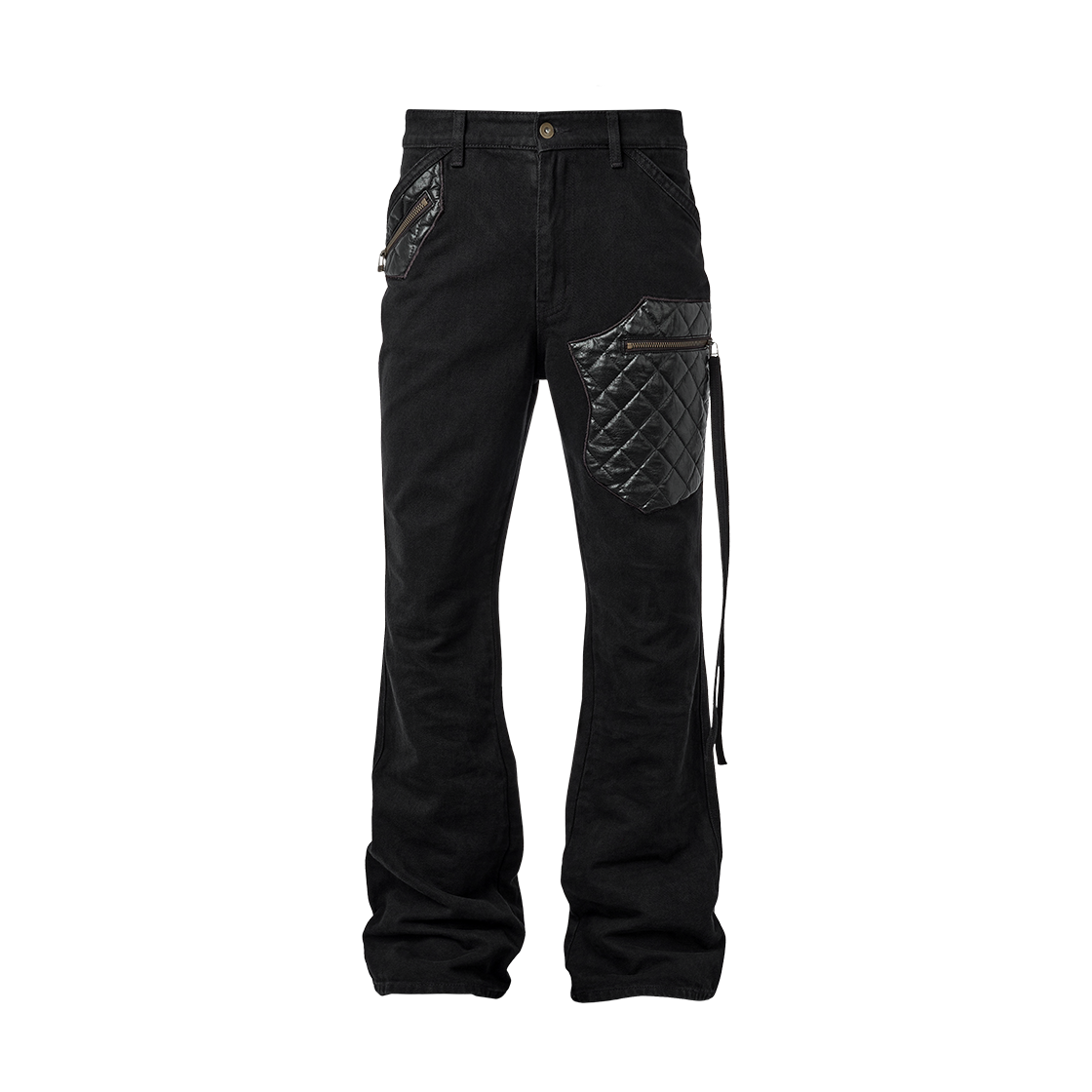 에모스탠스클럽 레더 패치 플레어드 진 V3 블랙(emostanceclub Leather Patch Flared Jeans V3 Black)