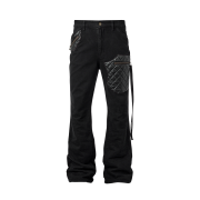 emostanceclub Leather Patch Flared Jeans Black