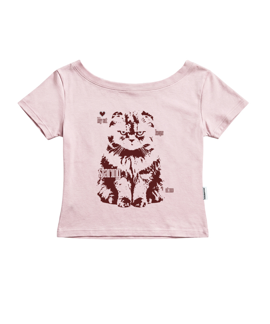 이스케이프프롬 마이 캣 프린트 보트넥 슬림핏 반팔티 카키(Escapefrom My Cat Print Boat Neck Slim Fit T-Shirt Khaki) - 3