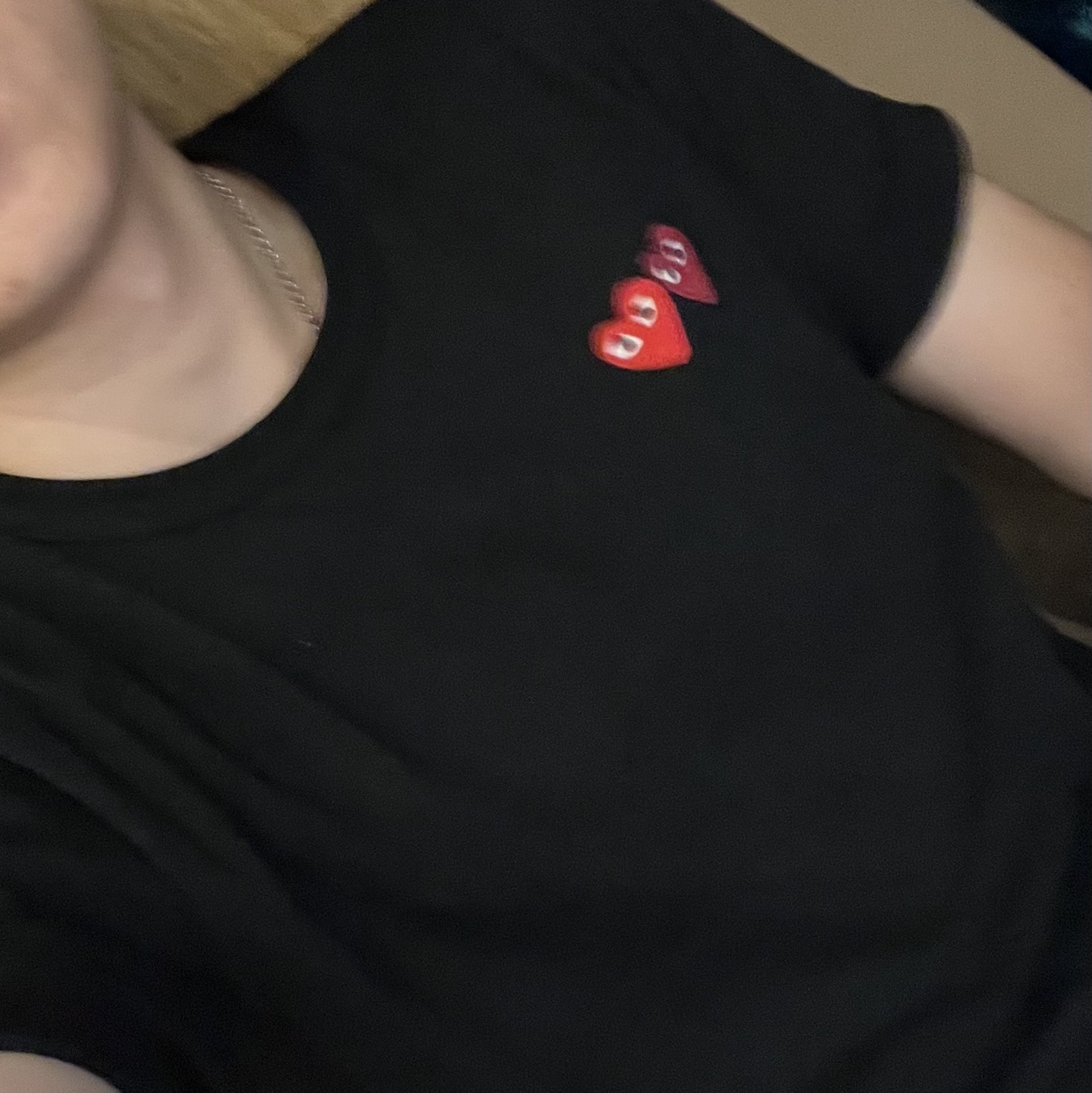 Play Comme des Garcons Double Heart T-Shirt Black 착용 스타일