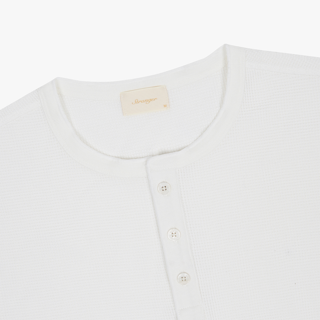 스트레인저 릴렉스 핏 와플 코튼 헨리넥 티셔츠 화이트(Stranger Relaxed Fit Waffle Cotton Henley Neck T-Shirt (White)) - 3