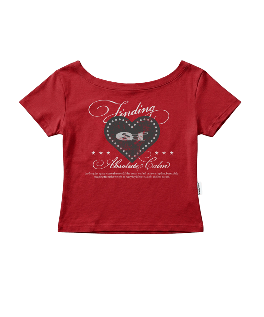 이스케이프프롬 하트 포인트 ESCF 프린트 보트넥 슬림핏 반팔티 레드(Escapefrom Heart Point ESCF Print Boat Neck Slim Fit T-Shirt Red)