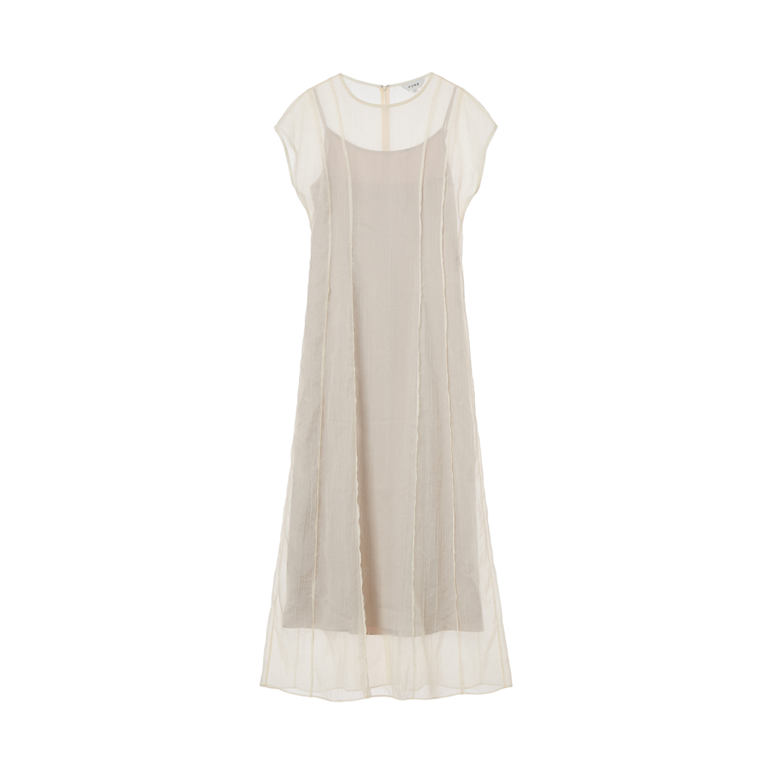 KM-26SS-OP02LBE (W) KUME Pintuck Sheer Layered Long Dress - Lightbeige