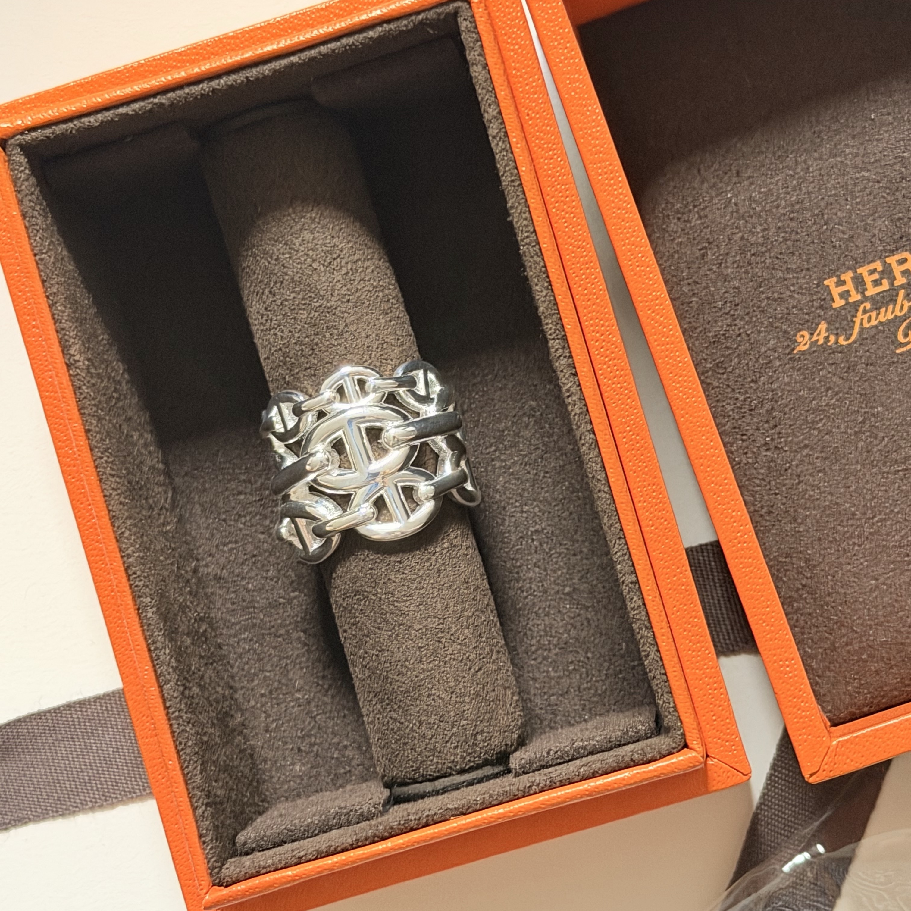(W) Hermes Large Chaine D'Ancre Enchainee Ring Sterling Silver 착용 스타일