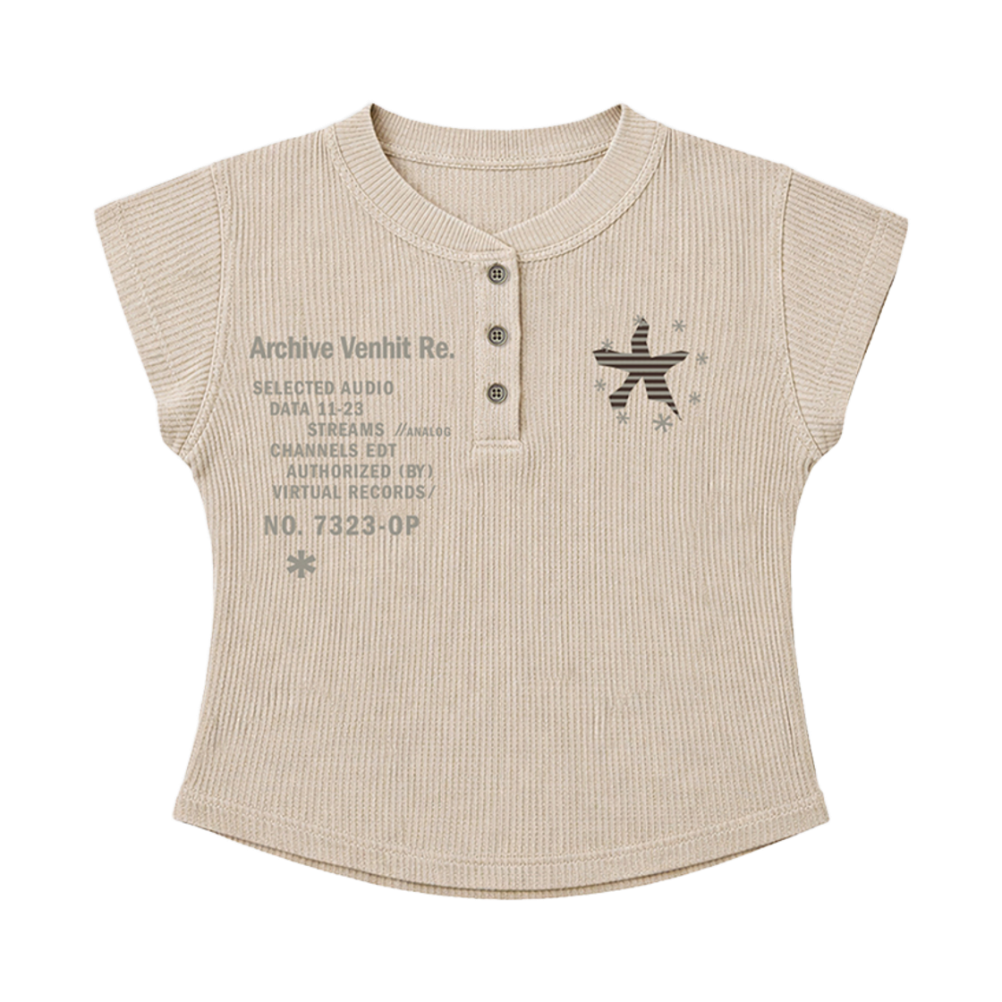 벤힛 스타피쉬 헨리넥 와플 슬림핏 티셔츠 아이보리(venhit Starfish Waffle Henley Slim Fit Short Sleeved T-Shirt Ivory)
