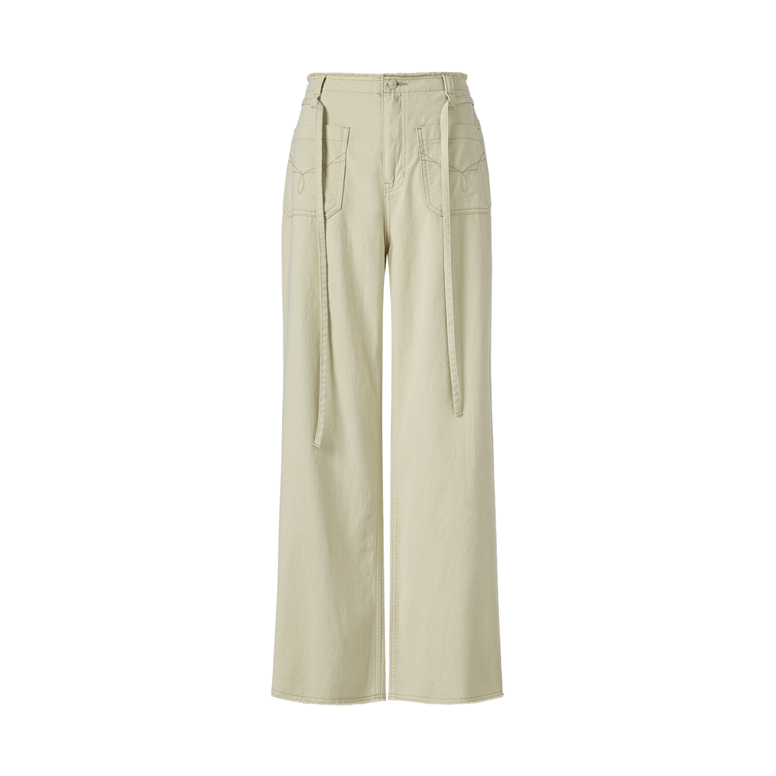 KM-26SS-PT04LKK (W) KUME Frayed Embroidered Pocket Denim Pants - Lightkhaki