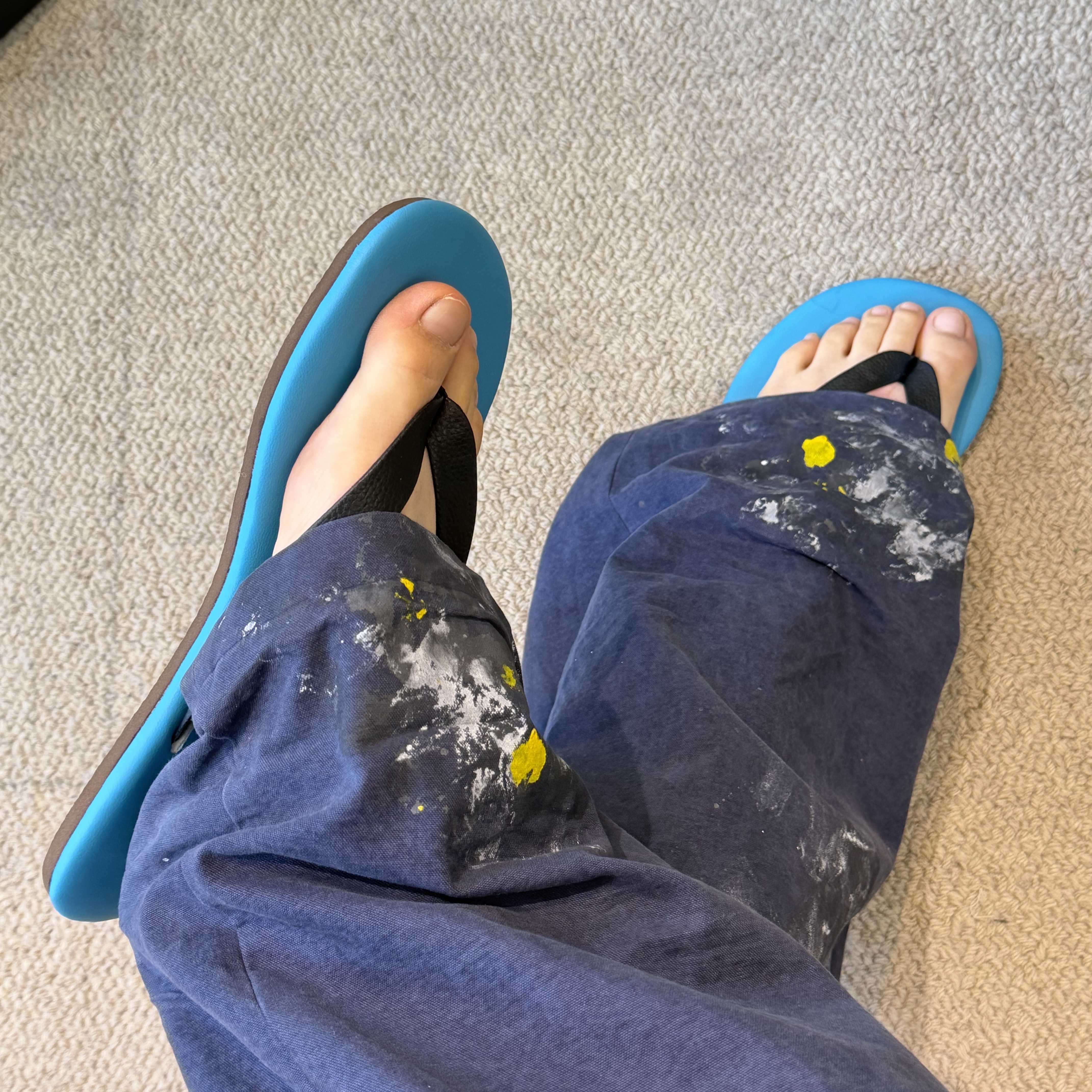 STU CÓLOR Flip Flop in sky blue, STU Painter'S Cotton Pants In Navy 착용 스타일