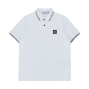 Stone Island 22002SC Organic Cotton Elastane Pique Slim-Fit Polo Shirt with Compass Patch White - 25SS