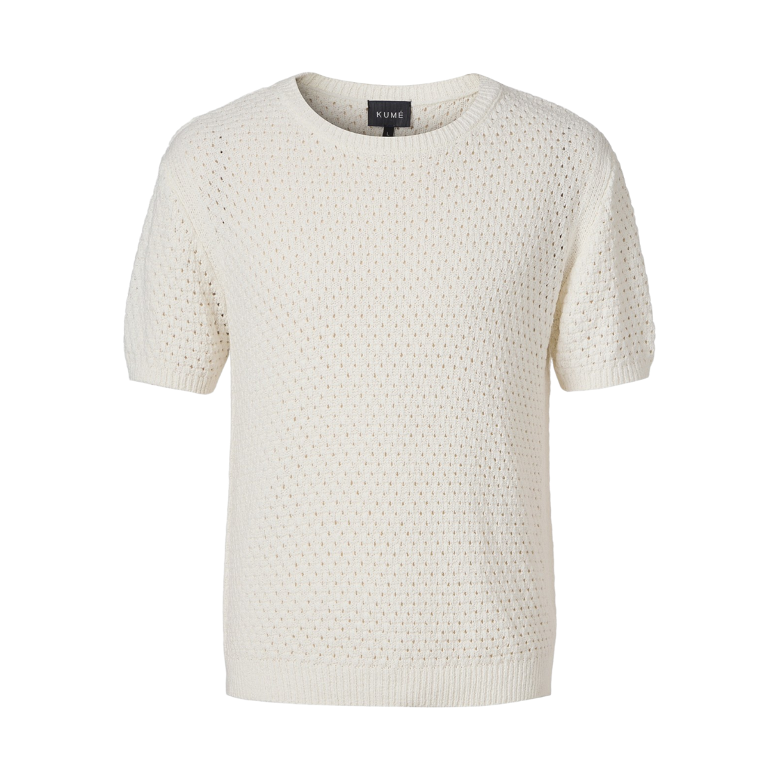 쿠메 와플 크로셰 숏 슬리브 니트 탑 아이보리(KUME Waffle Crochet Short Sleeved Knit Top - Ivory)