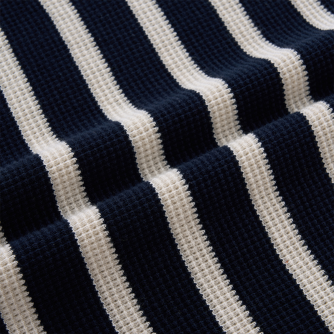 스트레인저 릴렉스 핏 와플 코튼 스트라이프 긴팔 티셔츠 네이비/크림(Stranger Relaxed Fit Waffle Cotton Stripe LS T-Shirt (Navy/Cream)) - 4
