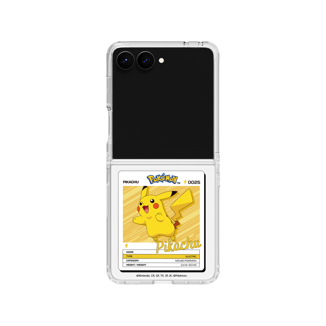 에스엘비에스 포켓몬 피카츄 네임택 클리어 마그넷 케이스 for Galaxy Z Flip7 Flip8(SLBS Pokémon Pikachu Name tag Clear Magnet Case for Galaxy Z Flip7)