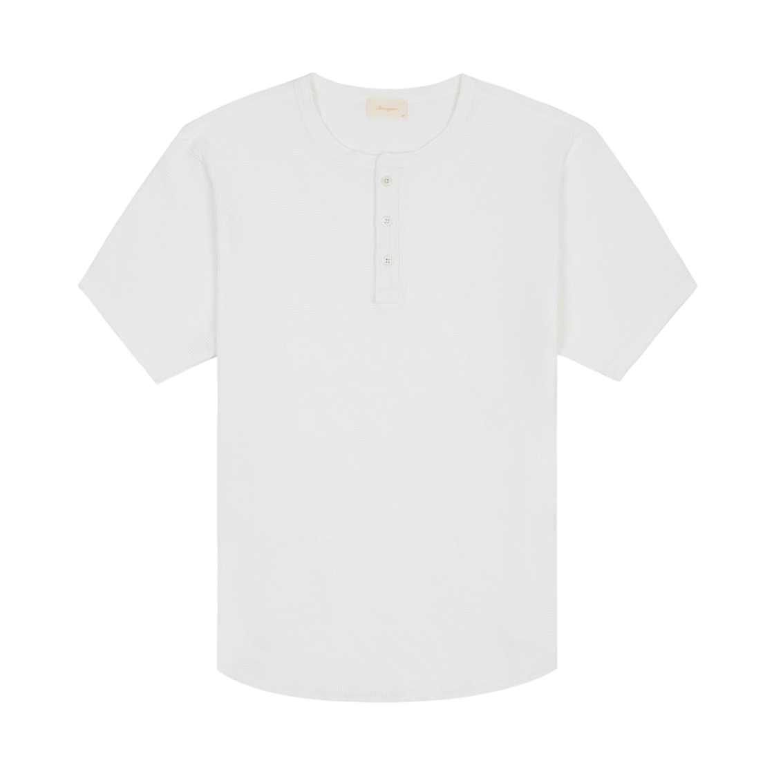 스트레인저 릴렉스 핏 와플 코튼 헨리넥 티셔츠 화이트(Stranger Relaxed Fit Waffle Cotton Henley Neck T-Shirt (White))