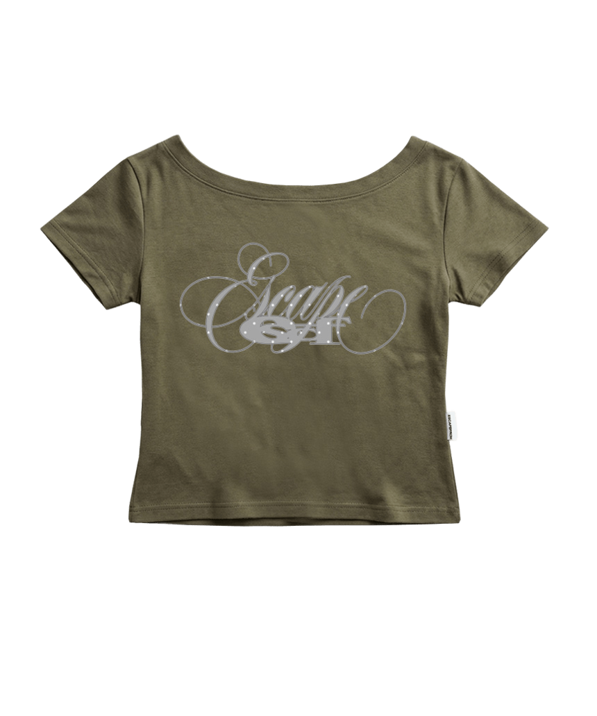 이스케이프프롬 도트 라인 이스케이프 레터링 프린트 보트넥 슬림핏 반팔티 카키(Escapefrom Dot Line Escape Lettering Print Boat Neck Slim Fit T-Shirt Khaki) - 1