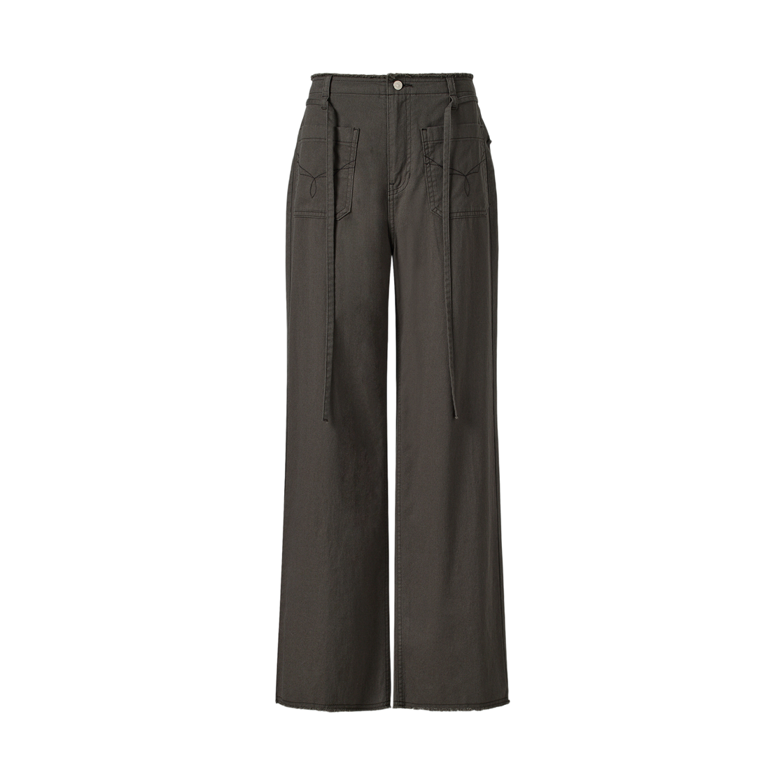 KM-26SS-PT04CH (W) KUME Frayed Embroidered Pocket Denim Pants - Charcoal