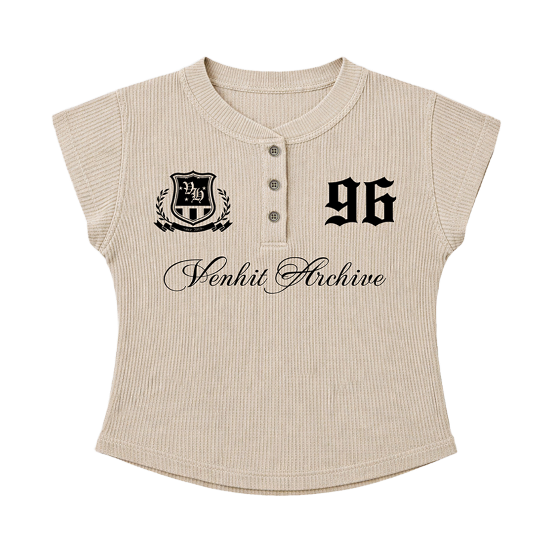벤힛 아카이브96 헨리넥 와플 슬림핏 티셔츠 아이보리(venhit Archive 96 Waffle Henley Slim Fit Short Sleeved T-Shirt Ivory)