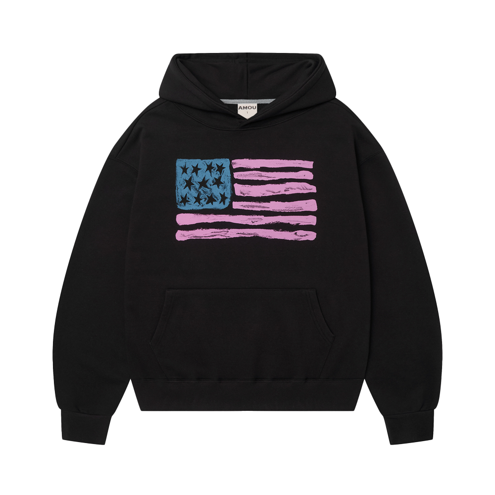 아모우 유에스에이 페인티드 후디 블랙(AMOU USA Painted Hoodie Black)