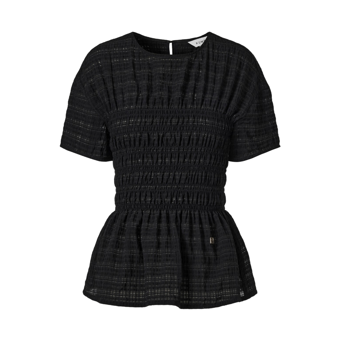 (W) 쿠메 스모킹 체크 블라우스 블랙((W) KUME Smocked Checkered Blouse - Black) - 1