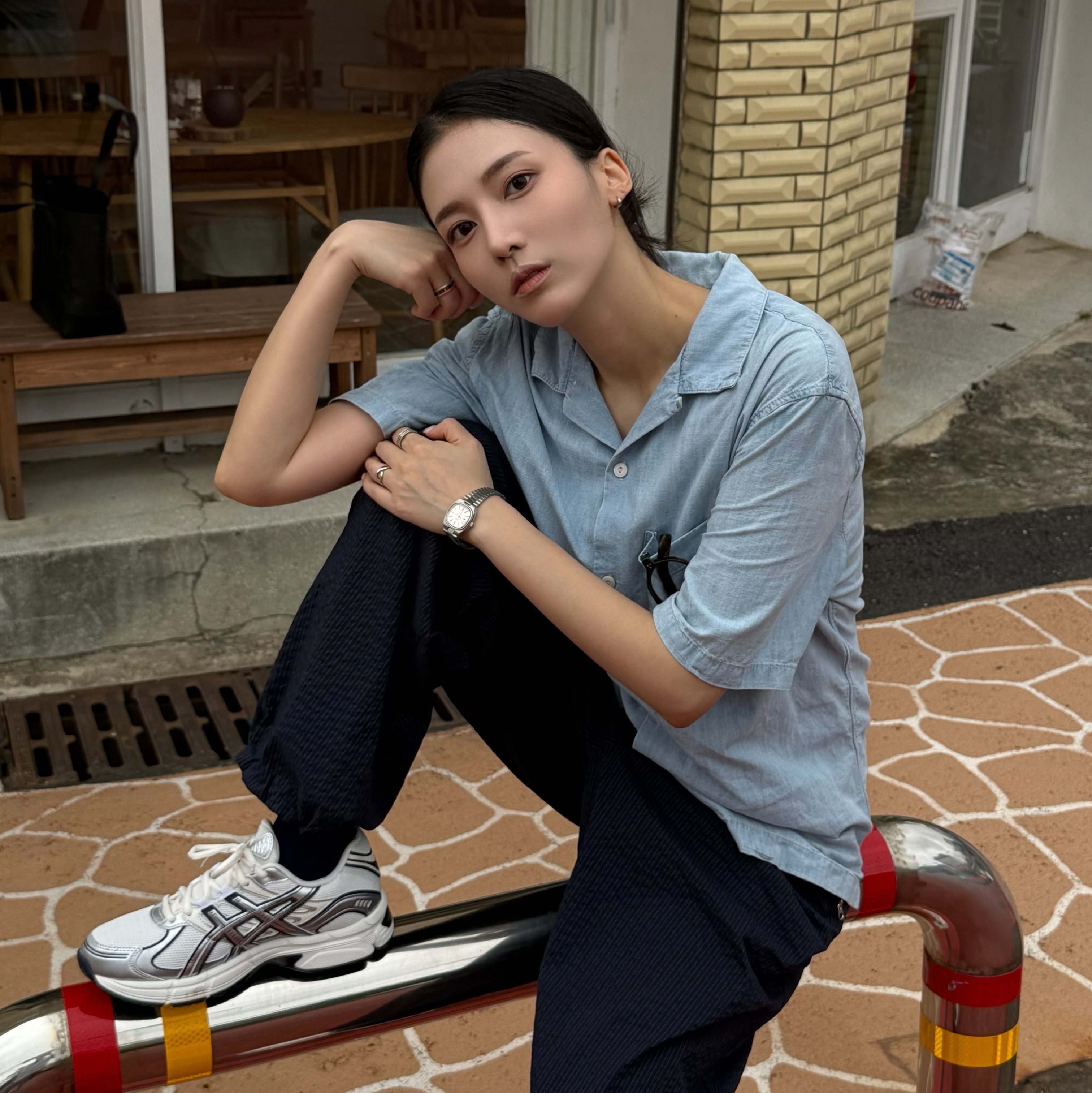 Asics Gel-Stratus MC Cream Pure Silver 착용 스타일 - 1