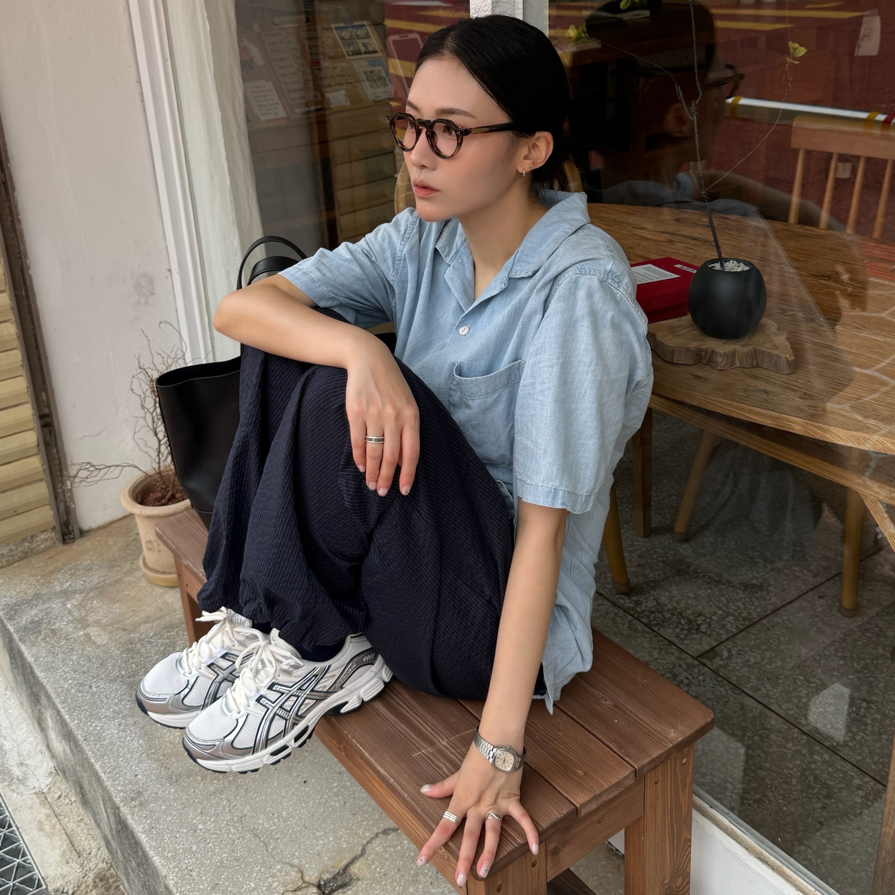 Asics Gel-Stratus MC Cream Pure Silver 착용 스타일 - 3