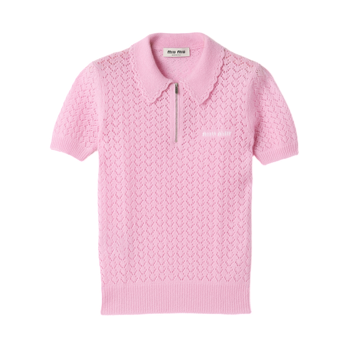 (W) 미우 미우 캐시미어 앤 실크 폴로 셔츠 핑크((W) Miu Miu Cashmere and Silk Polo Shirt Pink)