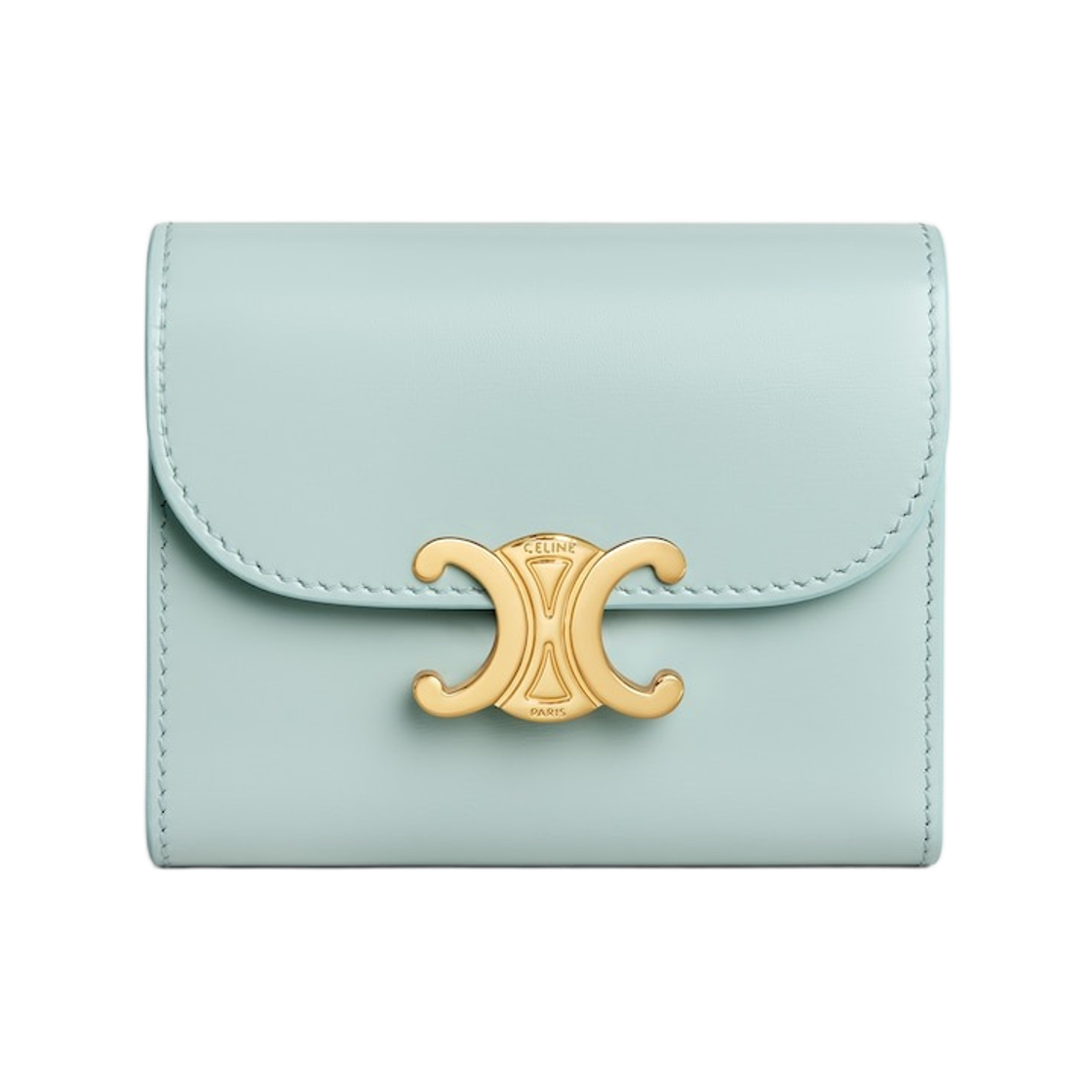 10D783DPV-GJQ6 Celine Small Flap Wallet Triomphe in Shiny Calfskin Powder Blue