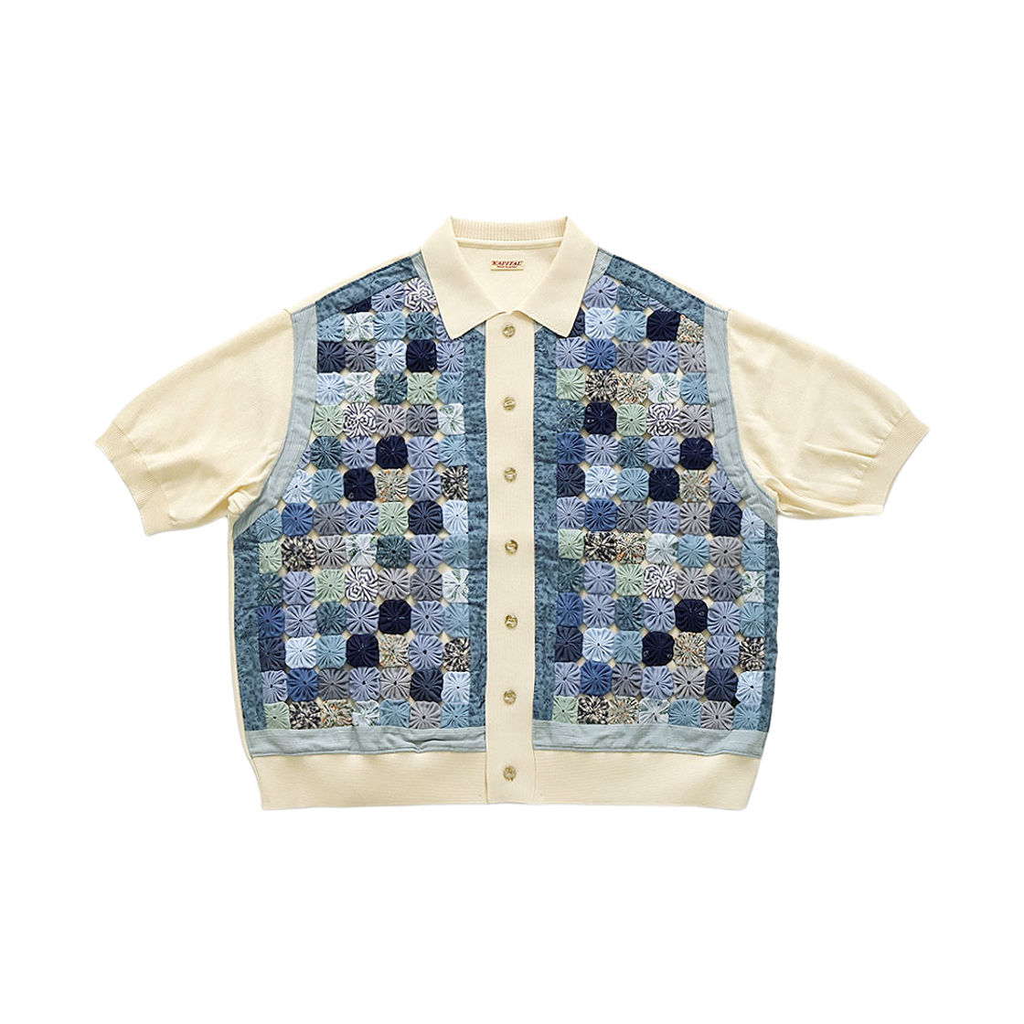 K2606KN242 Kapital Knit X Yo Yo Quilt Polo Shirt Blue