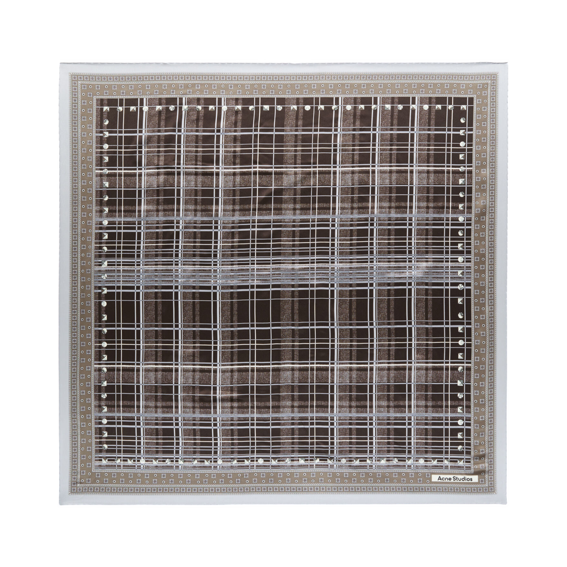 CA0441-AFT Acne Studios Checkered Silk Scarf Grey Brown