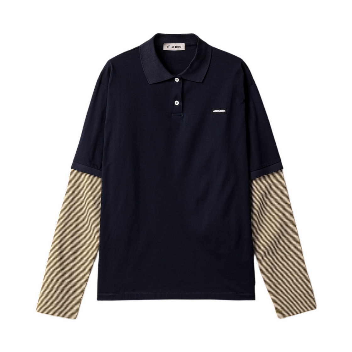 (W) 미우 미우 저지 폴로 셔츠 블루 올리브((W) Miu Miu Jersey Polo Shirt Blue Olive)