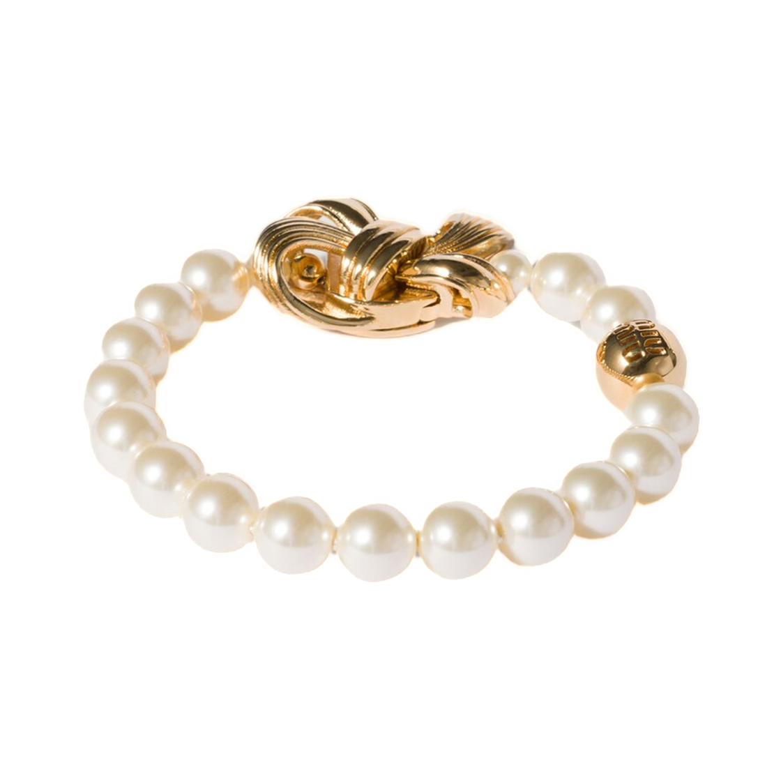 5IB819-2G9N-F0SAJ Miu Miu Metal and Pearl Bracelet Gold Cream