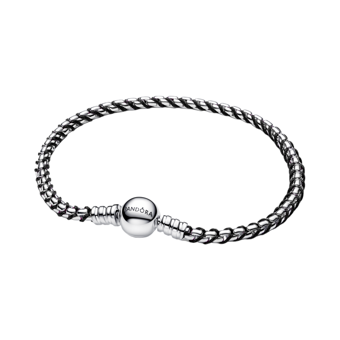 593816C02 (W) Pandora Black Cord Box Chain Bracelet Sterling Silver