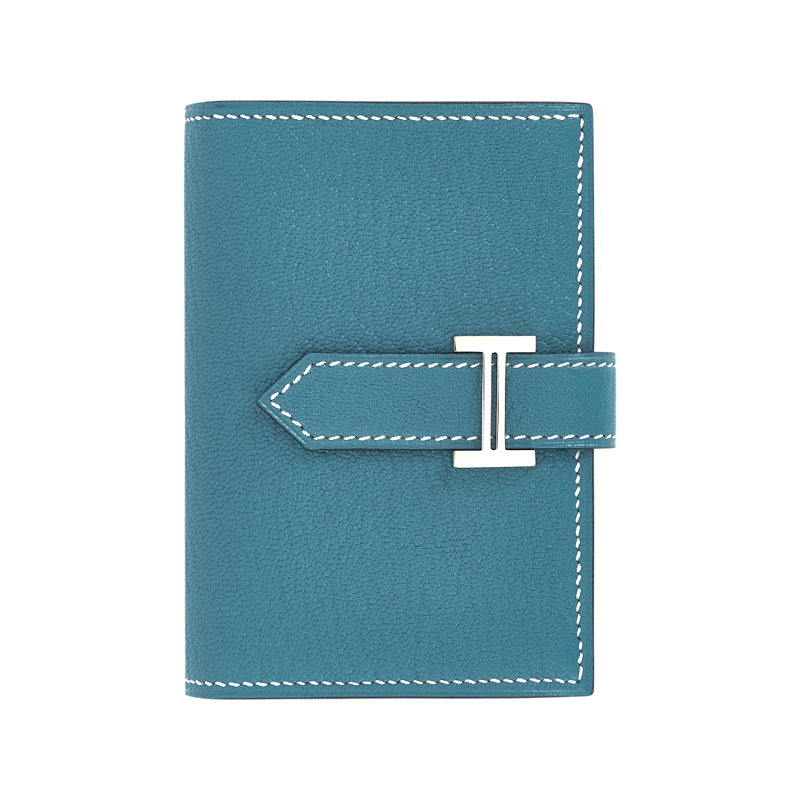 H039795CKD2 Hermes Bearn Mini Wallet Mysore Goatskin & Palladium New Bleu Jean