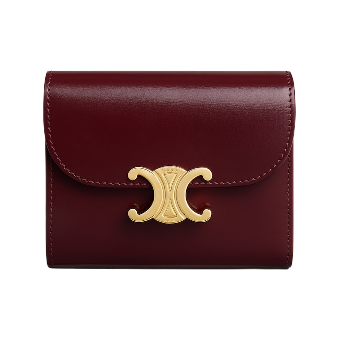 10D783DPV-28PO Celine Small Flap Wallet Triomphe in Shiny Calfskin Syrah